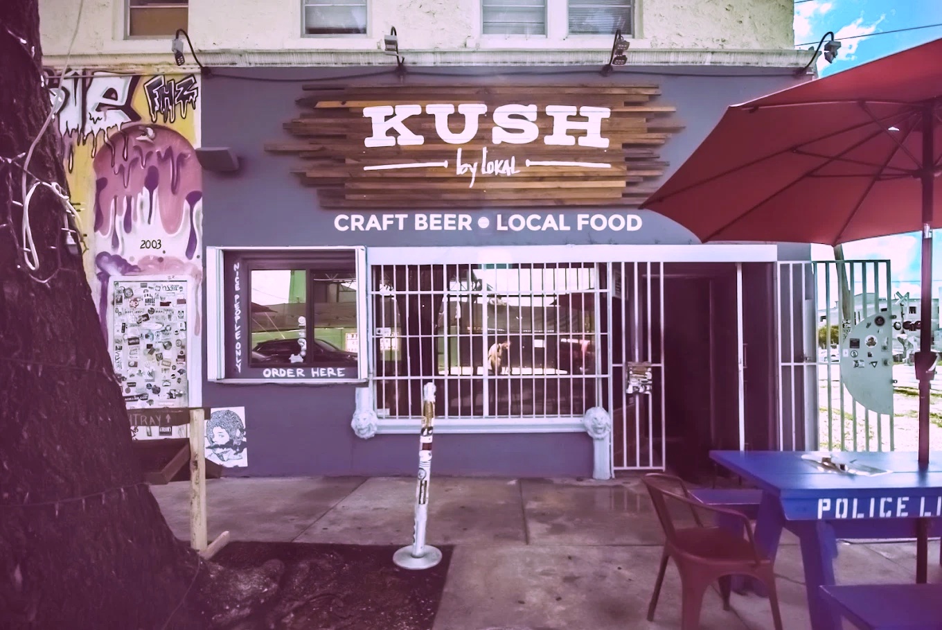 the old storefront of a spot in Wynwood called Kush