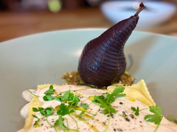 The pear ravioli poached wine from Turci Pasta. (Photo courtesy Turci Pasta)