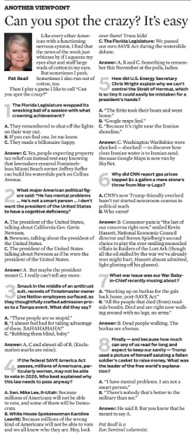 Columnist Pat Beall's news quiz of March 21, 2026.