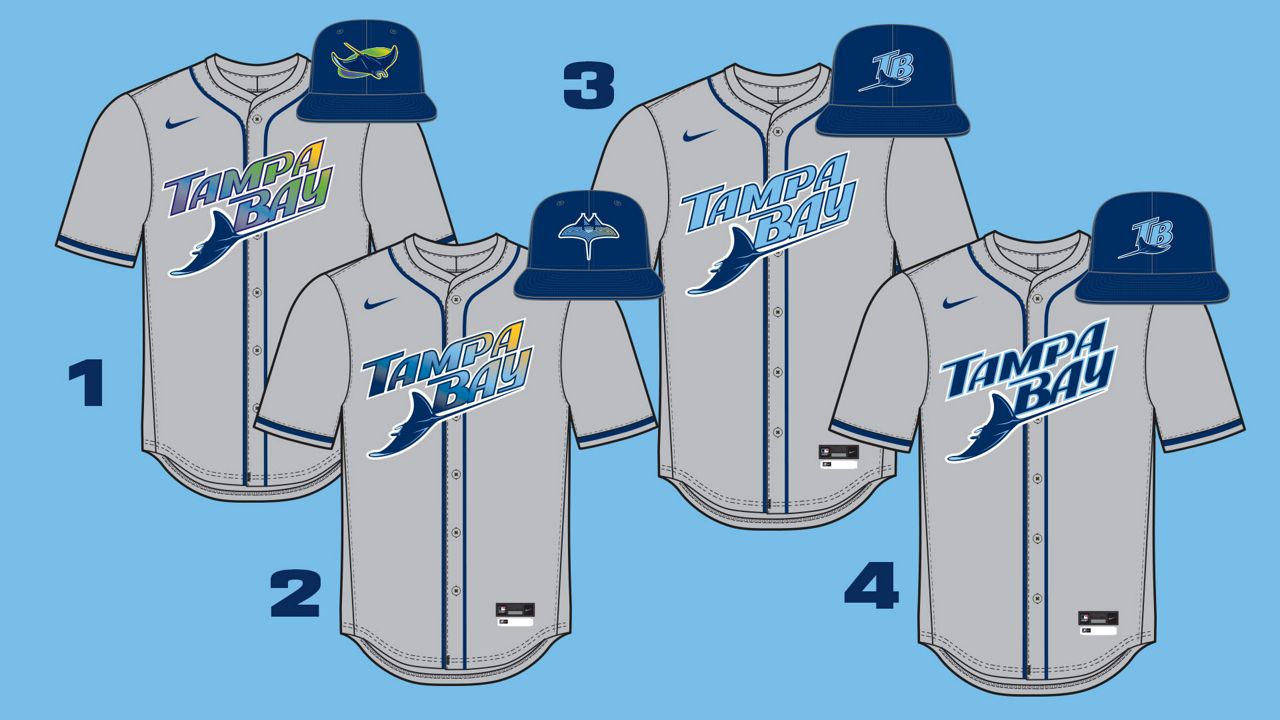 The Tampa Bay Rays posted on X different versions of their away gray jersey with "Tampa Bay" on the front and is asking for people to vote for which one they would like to see on the field. (Courtesy: Tampa Bay Rays via X)