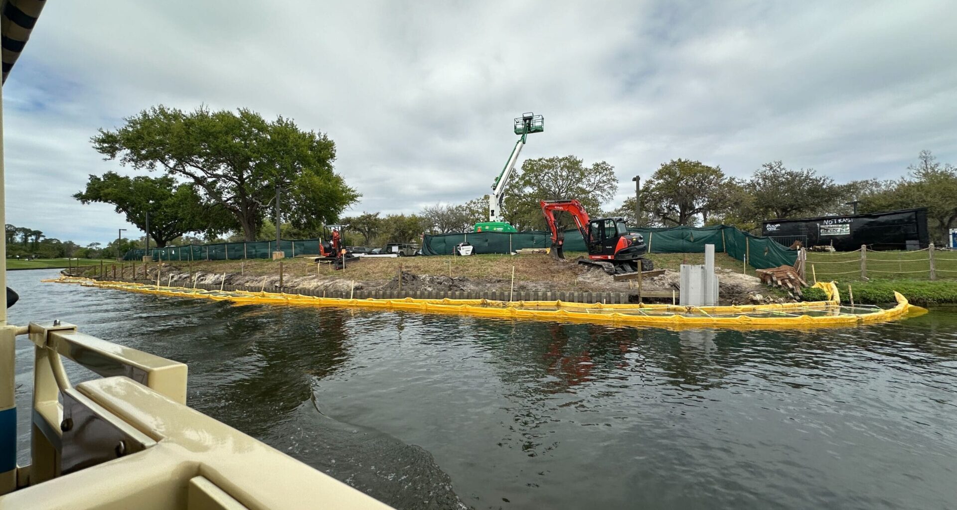 The river, which carries the Sassagoula River Ferry Boat, appears to be getting a new boundary wall along its river banks. Today, while visiting the property, we spotted boundary wall materials stacked beside the riverbank.