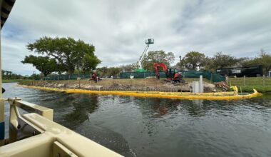 The river, which carries the Sassagoula River Ferry Boat, appears to be getting a new boundary wall along its river banks. Today, while visiting the property, we spotted boundary wall materials stacked beside the riverbank.
