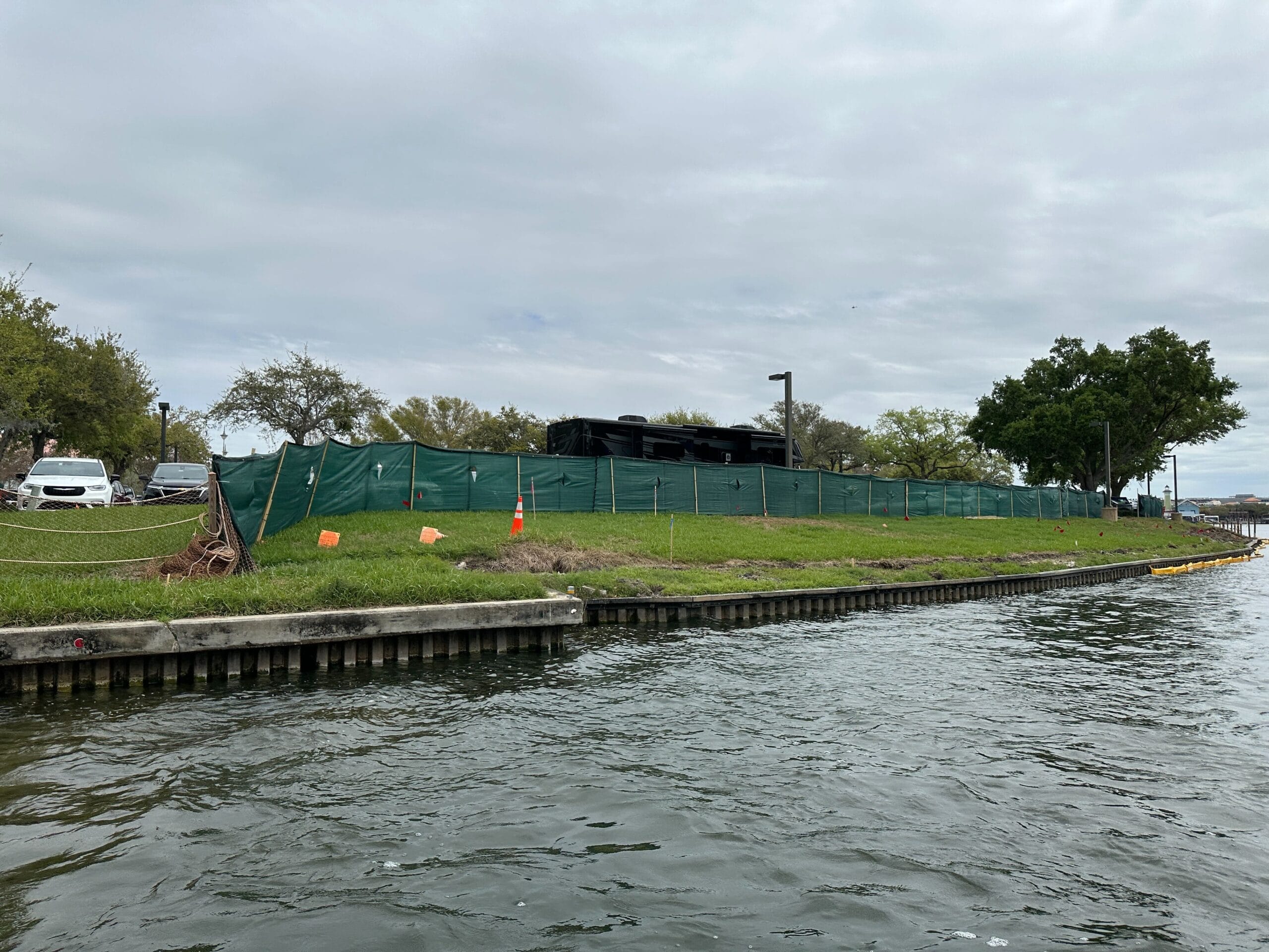 Parts of the river wall appear untouched as of yet. We suspect they will be changed as well as the project progresses.