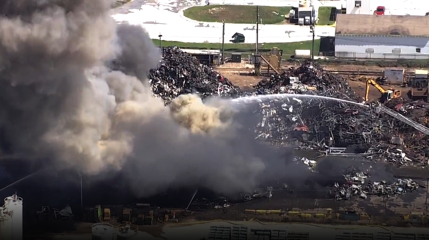 Chopper 2 over scrapyard fire in Orange County near MCO