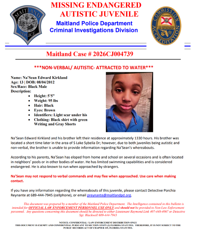 Missing endangered autistic juvenile in maitland orange county water rescue search in maitland