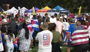 Hundreds of Cuban Americans gather in Hialeah for a "Free Cuba" rally calling for political change in the island