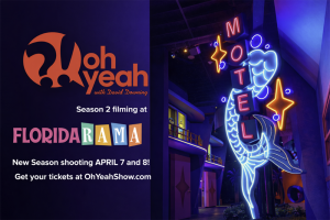 Night image of outdoor FloridaRAMA and Oh Yeah show logo