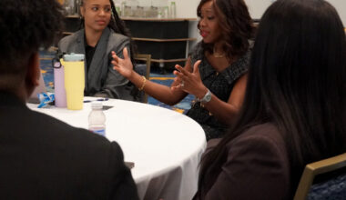 Bar President Rosalyn Sia Baker-Barnes talks with a number attendees at The Florida Bar Young Lawyers Division’s Job & Resource Fair in Ft. Lauderdale.