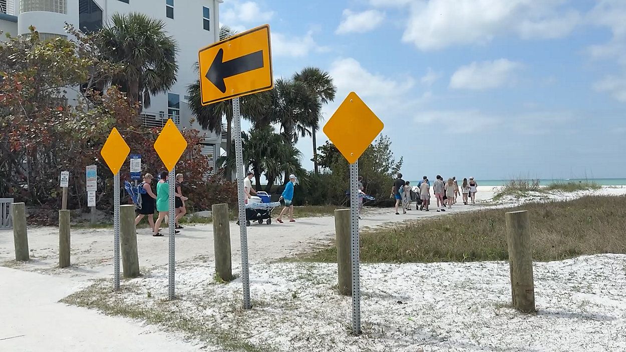 Currently, this private beach on Siesta Key is consistently mistaken as a public beach, meaning maintenance is up to the owner, Mike Holderness. He took the county to federal court after they denied his request for a lifeguard. (Spectrum News/Claire Alfree)