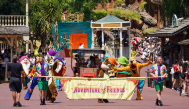 Starting April 6, the Disney Adventure Friends Cavalcade will have a new twice-daily schedule. The cavalcade will take place at Magic Kingdom at 10:30 a.m. and 11: 45 a.m.  Until April 6, the current 5:10 p.m. and 6:25 p.m. performances will still take place at their usual time.