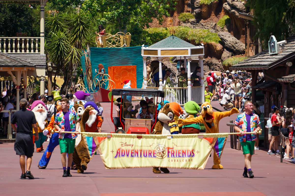 Starting April 6, the Disney Adventure Friends Cavalcade will have a new twice-daily schedule. The cavalcade will take place at Magic Kingdom at 10:30 a.m. and 11: 45 a.m.  Until April 6, the current 5:10 p.m. and 6:25 p.m. performances will still take place at their usual time.