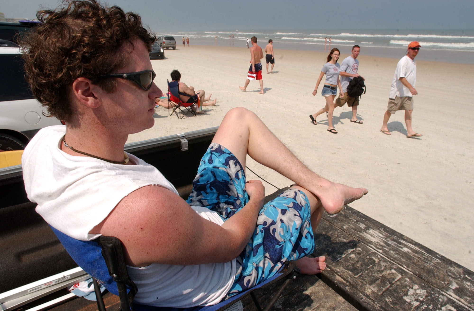 Joey Callahan, 21, a junior at Clemson University, sits in...