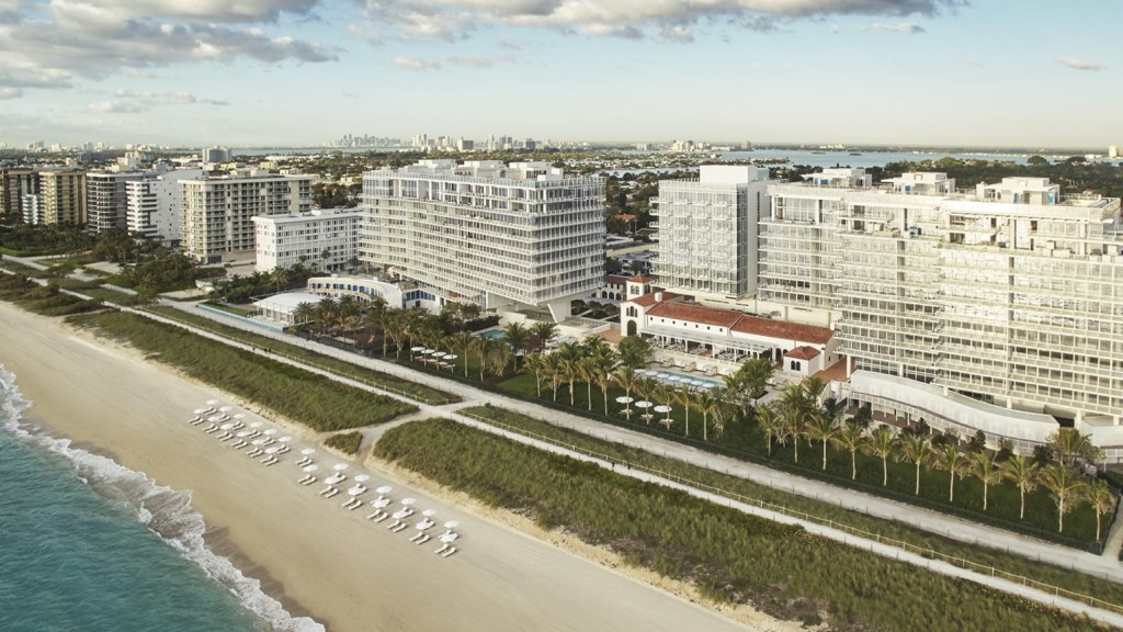 Aerial view of the Surf Club, Four Seasons Private Residences in Surfside, Florida.