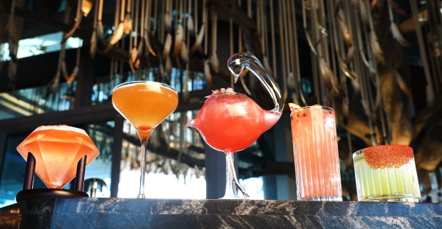 A variety of cocktails and mocktails are available at the Ibis Sky Lounge inside the Omni Fort Lauderdale Hotel in Fort Lauderdale on Thursday, Feb. 26, 2026. (Carline Jean/South Florida Sun Sentinel)