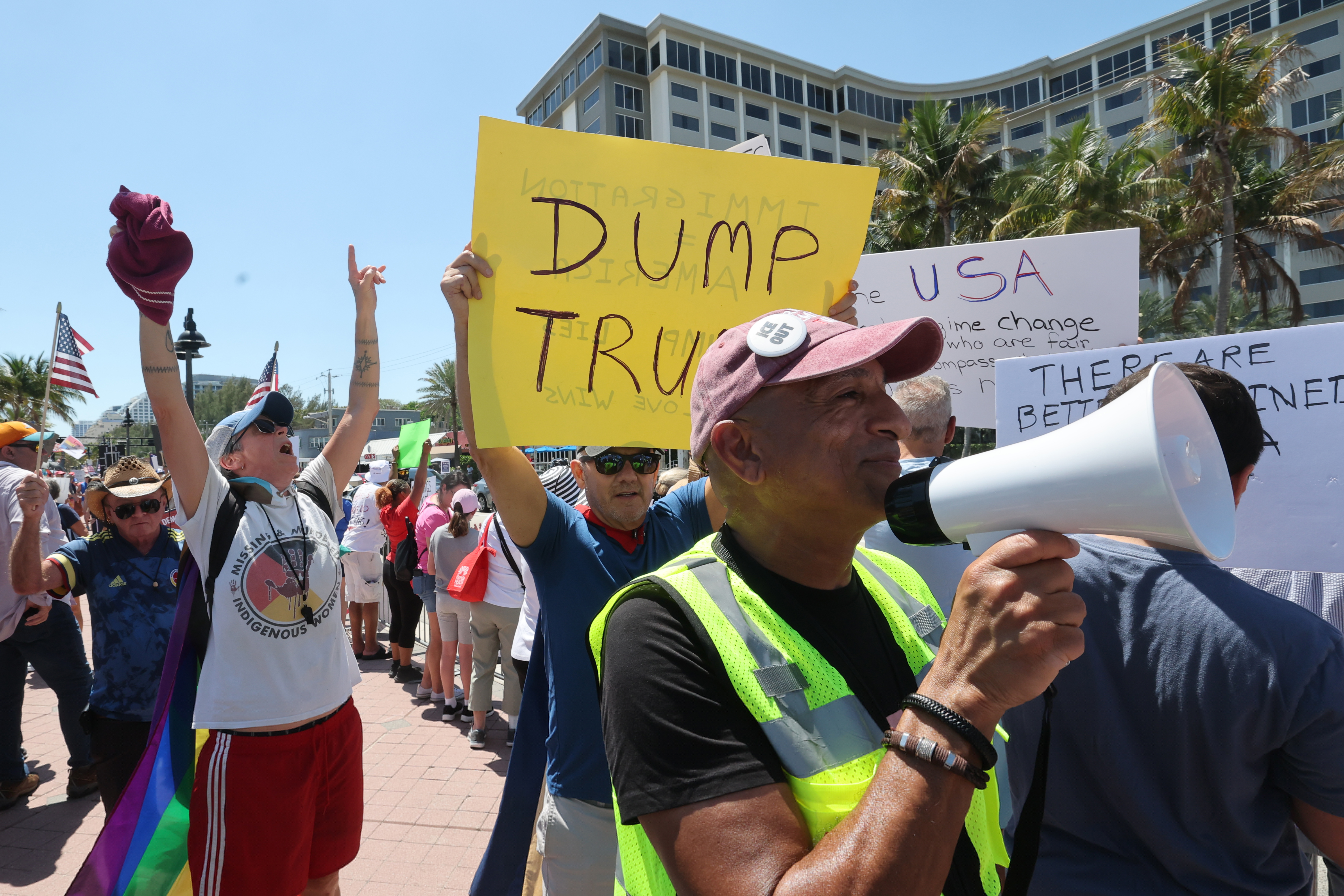 Protesters gather near Sunrise Blvd. and A1A in Fort Lauderdfale...