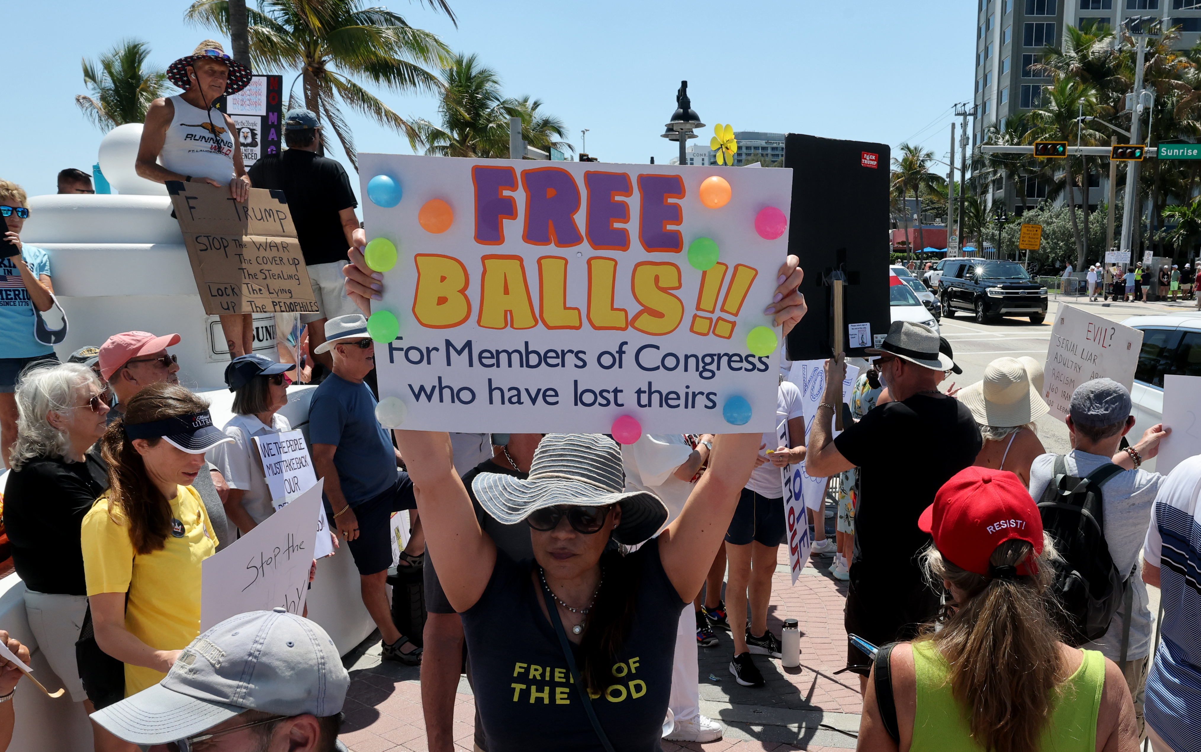 Protesters gather near Sunrise Blvd. and A1A in Fort Lauderdfale...