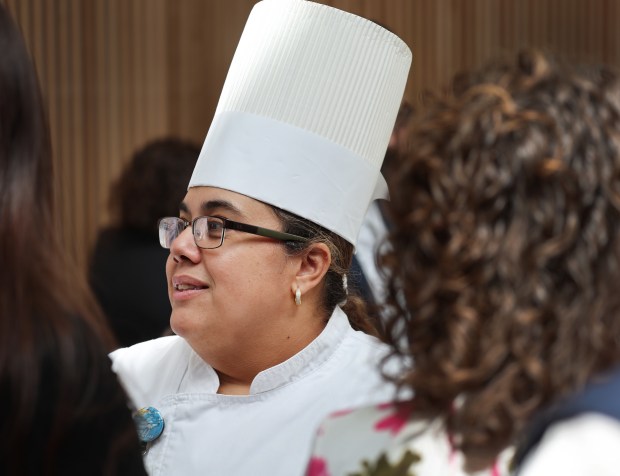 Chef Jessica Simon, with Nicklaus Children's Hospital, attends a press conference where Health and Human Services (HHS) Secretary Robert F. Kennedy Jr. announced a Farm-to-Hospital Partnership at the hospital in Miami on Monday, March 30, 2026. The partnership connects Florida farms to hospital food programs to provide nutrient-dense meals for patients. (Carline Jean/South Florida Sun Sentinel)
