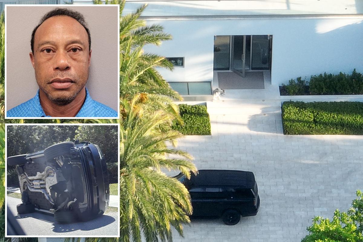 Exclusive photos of Tiger Woods' Florida home show his front door open, car in driveway