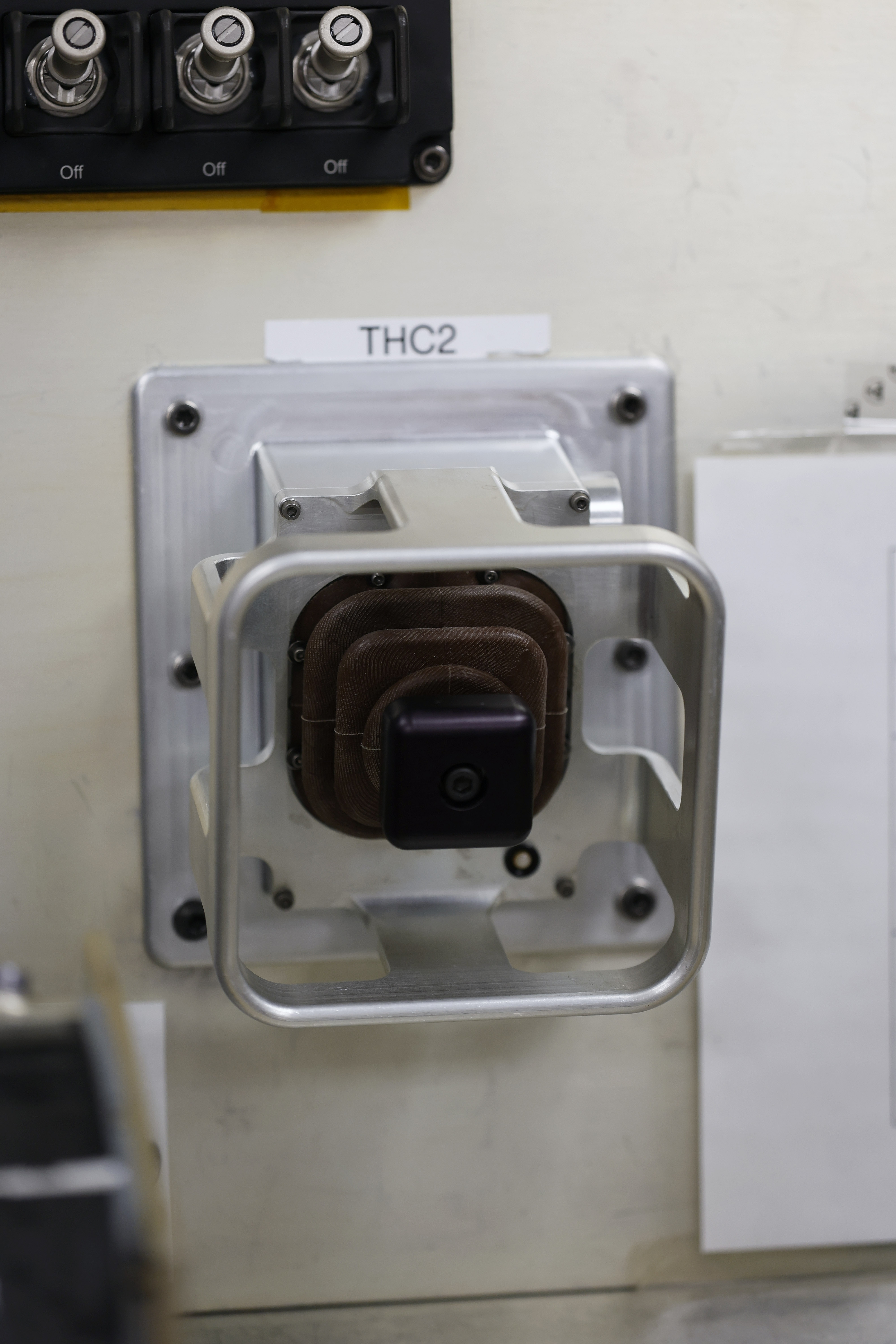 A translational hand controller during a tour of the Honeywell...