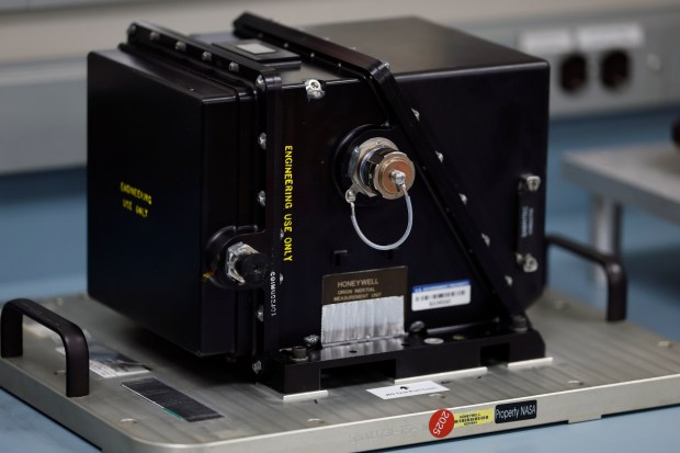 Orion Inertial Measurement Unit during a tour of the Honeywell Aerospace Clearwater, Fla. facility where mission-critical systems for the Orion spacecraft and the Space Launch System (SLS) rocket are designed, built, and tested, on Friday, February 27, 2026. (Ricardo Ramirez Buxeda/ Orlando Sentinel)