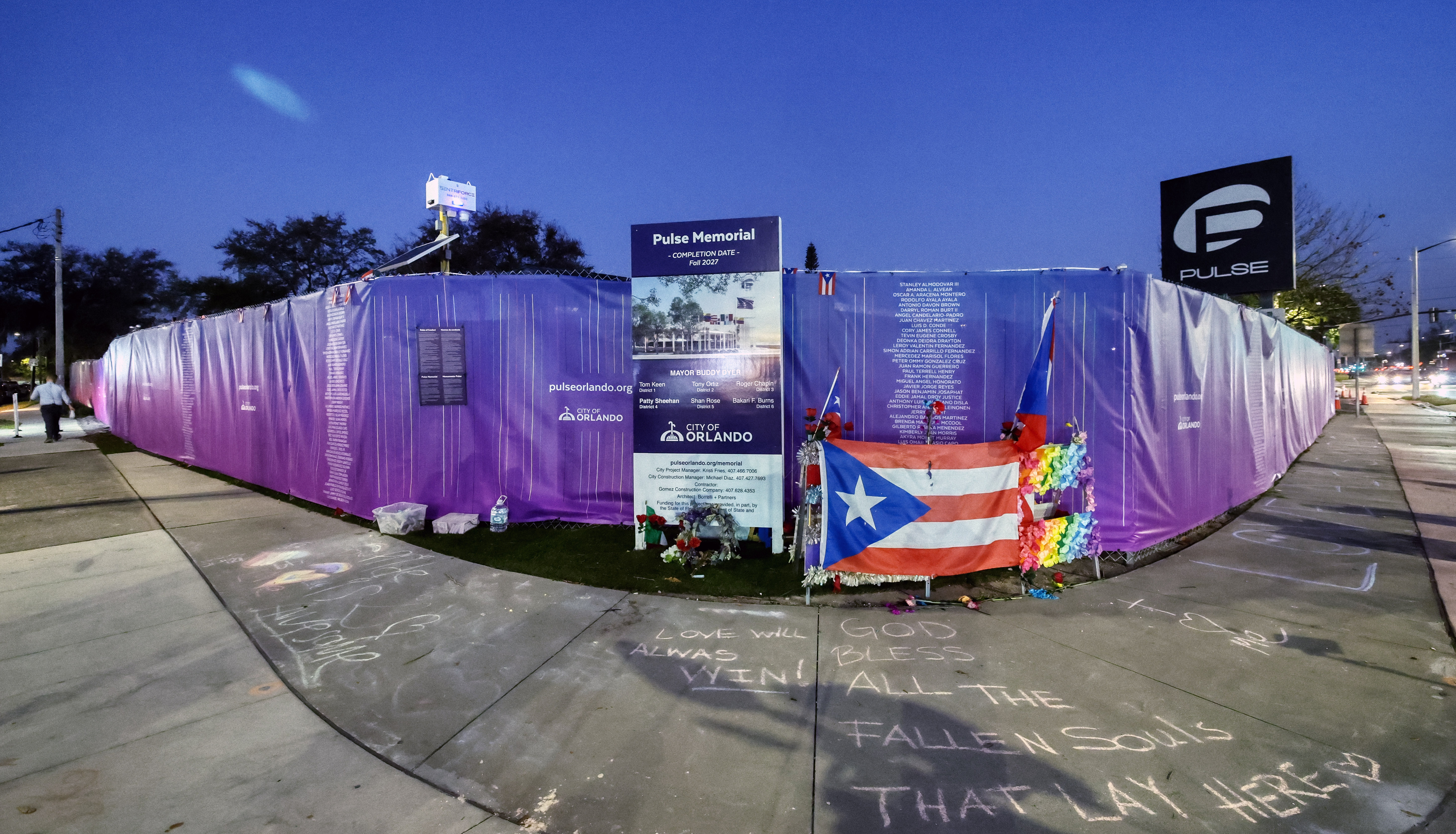 Construction sign for the Pulse Memorial, on Tuesday, March 10,...