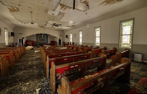 Zion Hope Missionary Baptist Church in Sanford, that was damaged by a fire in March, on Friday, March 20, 2026. (Ricardo Ramirez Buxeda/ Orlando Sentinel)