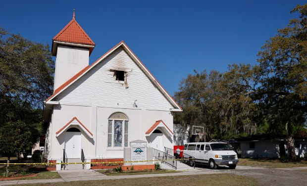 Zion Hope Missionary Baptist Church in Sanford's historic Black neighborhood Georgetown was badly damaged during an early-morning fire on March 18, 2026. The structure has overlooked the corner of Eighth Street and Orange Avenue since 1920. (Ricardo Ramirez Buxeda/ Orlando Sentinel)