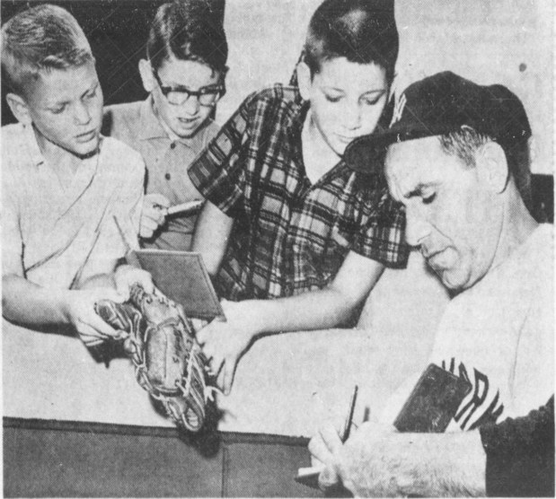 Yankees great Yogi Berra signs autographs for young fans before New York's spring training game against the Minnesota Twins on March 27, 1963, at Orlando's Tinker Field. The refurbished stadium was dedicated that day, continuing its legacy as an important part of the Orlando sports scene. The original Tinker Field grandstand was built in 1922. (Orlando Sentinel file)