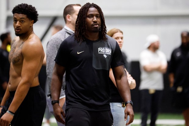 UCF edge rusher Malachi Lawrence was on hand for the school's Pro Day on Wednesday. Lawrence has been projected to be a first-or-second round pick in the upcoming NFL Draft. (Ricardo Ramirez Buxeda/ Orlando Sentinel)