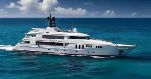TRUE LOVE yacht for sale, a luxury superyacht cruising on the open blue ocean, listed by luxury yacht broker Todd Weider of LIME Yacht Brokerage.