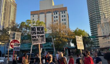 Protestors gather in downtown St. Petersburg after U.S.-Israeli attacks on Iran