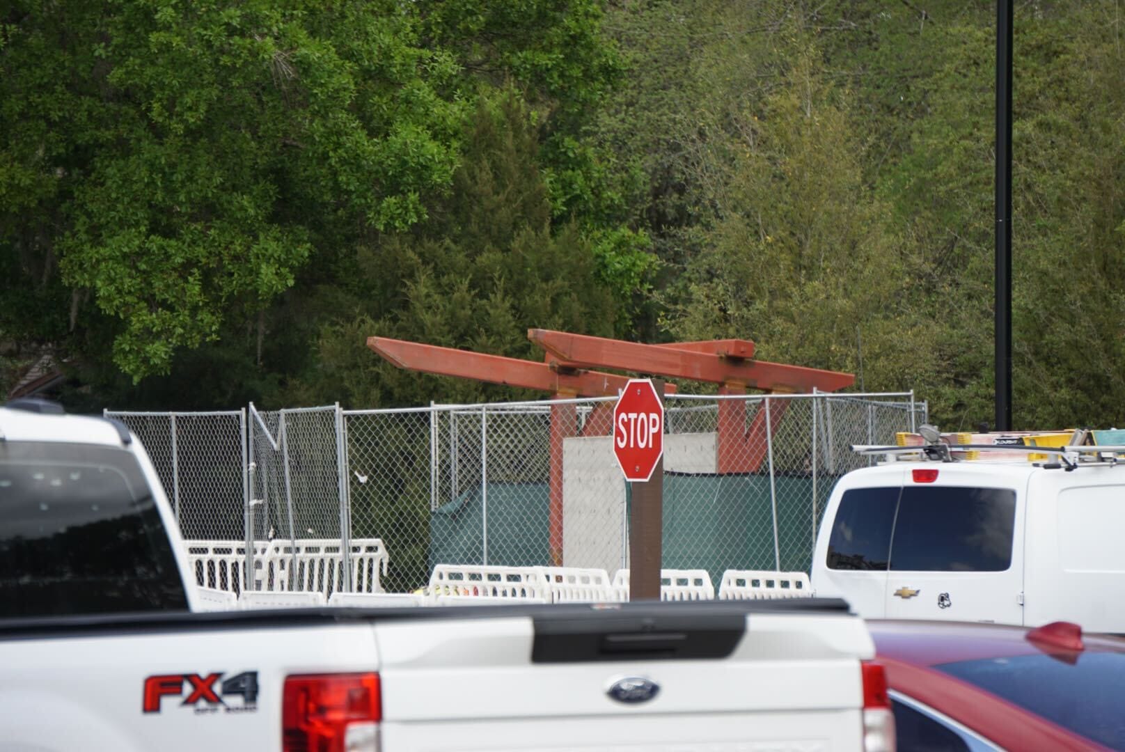 Bus stop construction at Disney Lakeshore Lodge