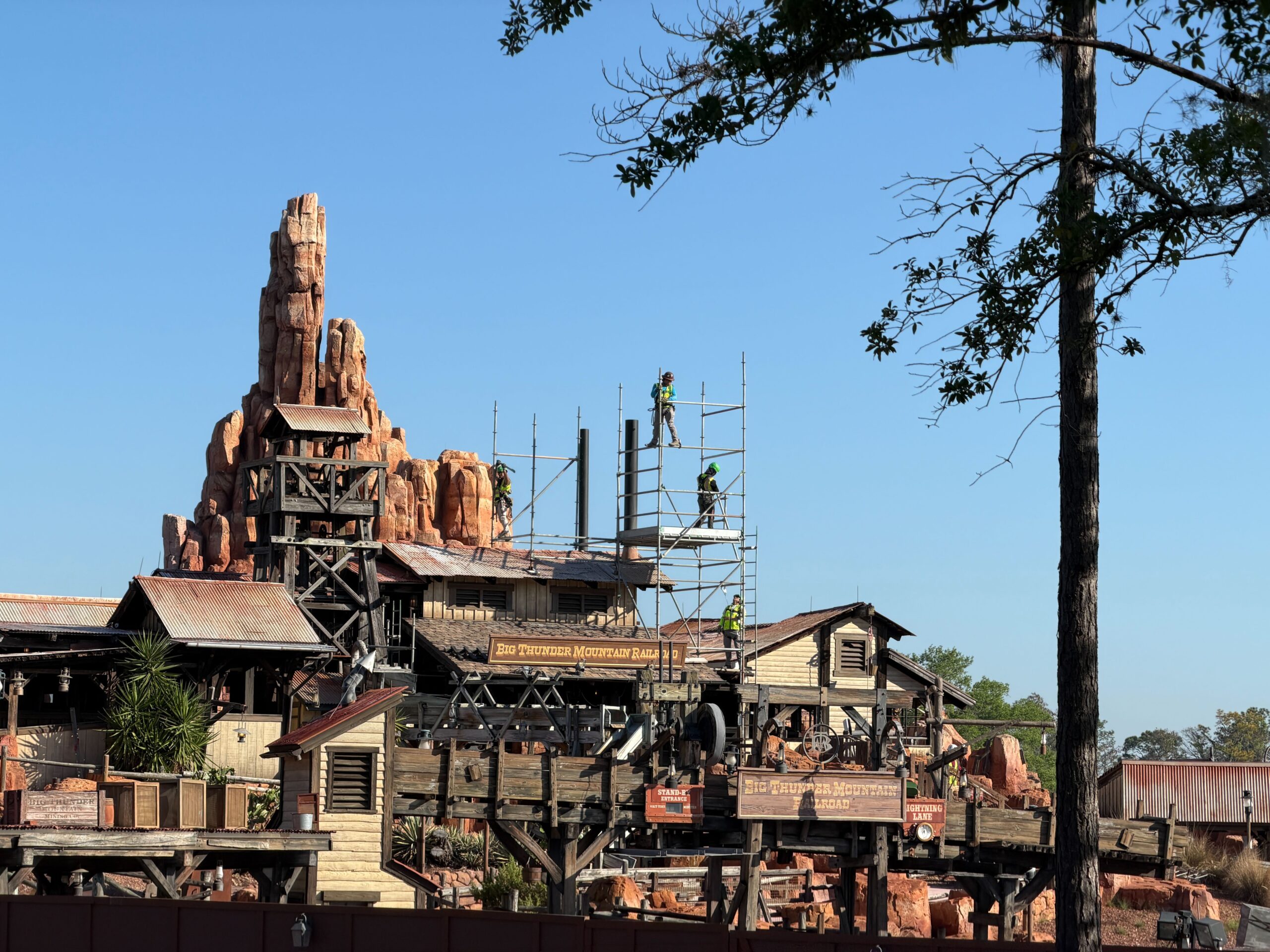 Scaffolding is gone from the queue building of Big Thunder Mountain Railroad at Magic Kingdom.