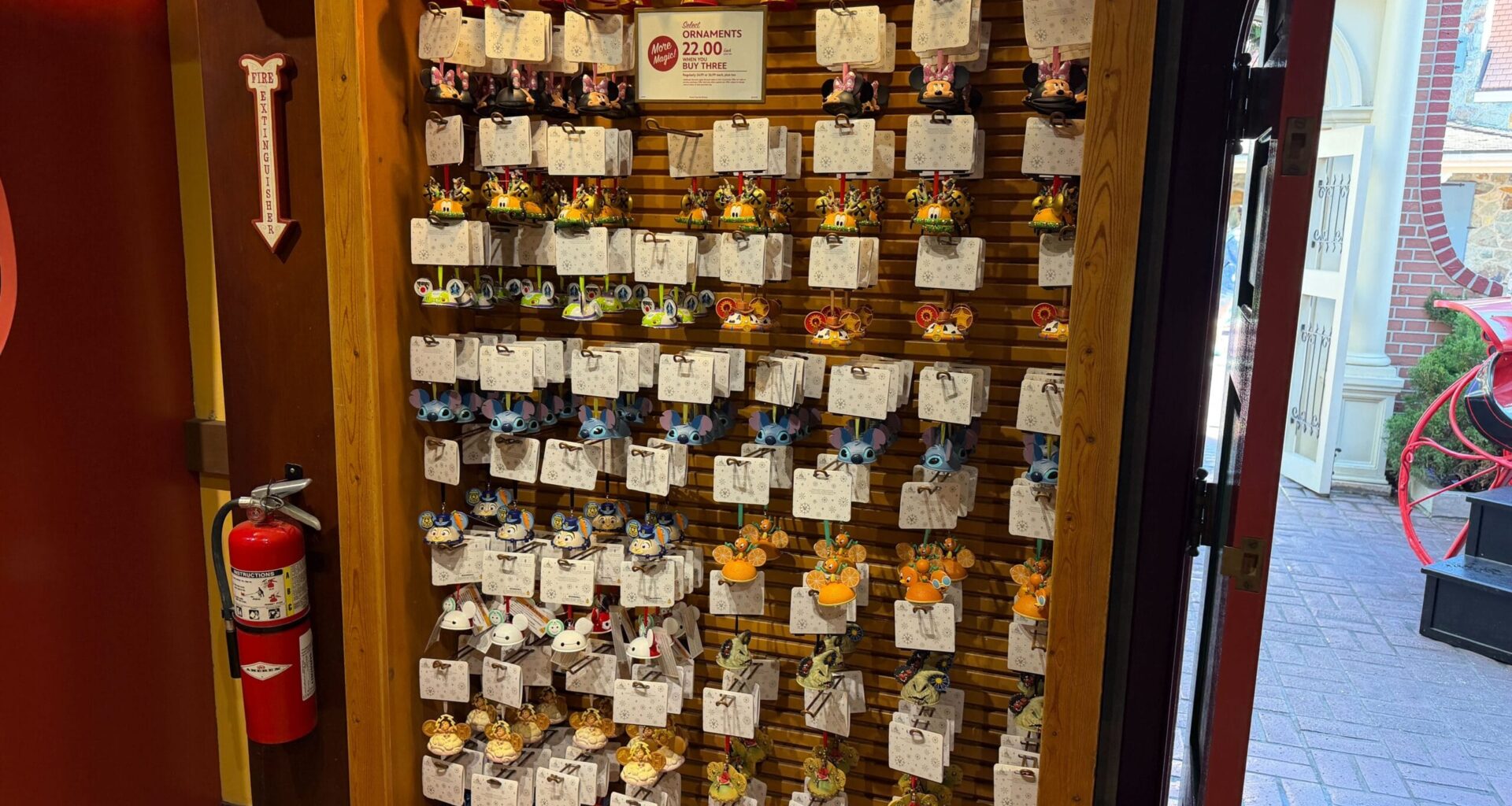 Ornaments on display at Ye Olde Christmas Shoppe in Magic Kingdom
