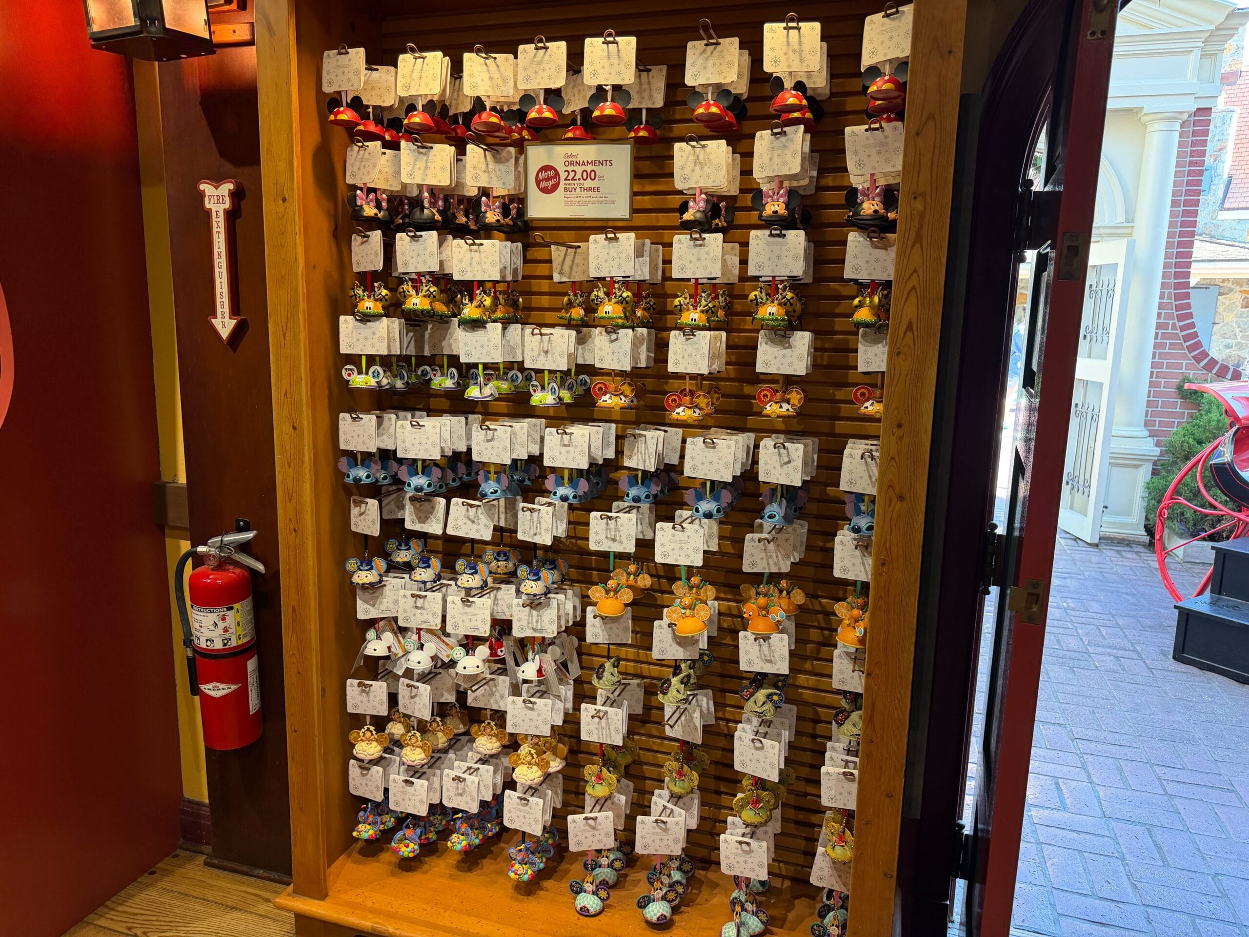 Ornaments on display at Ye Olde Christmas Shoppe in Magic Kingdom