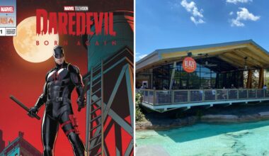 Daredevil: Born Again comic; Blaze Pizza on the water at Disney Springs