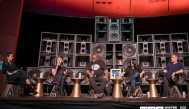 Richie Hawtin, Carl Cox, and others onstage during a panel at Winter Music Conference 2019