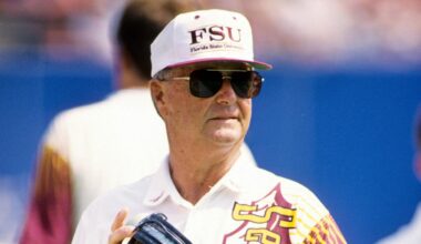 Aug 28, 1993; E.Rutherford, NJ, USA: FILE PHOTO; Florida State Seminoles head coach Bobby Bowden during the game against Kansas at Giants Stadium. FSU defeated Kansas 42-0 Mandatory Credit: Imagn Images