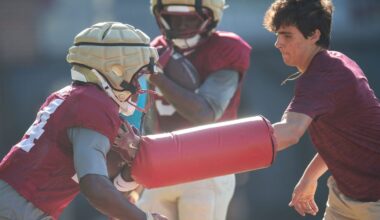 The Florida State Seminoles football team practice for the upcoming season Thursday, April 9, 2026.