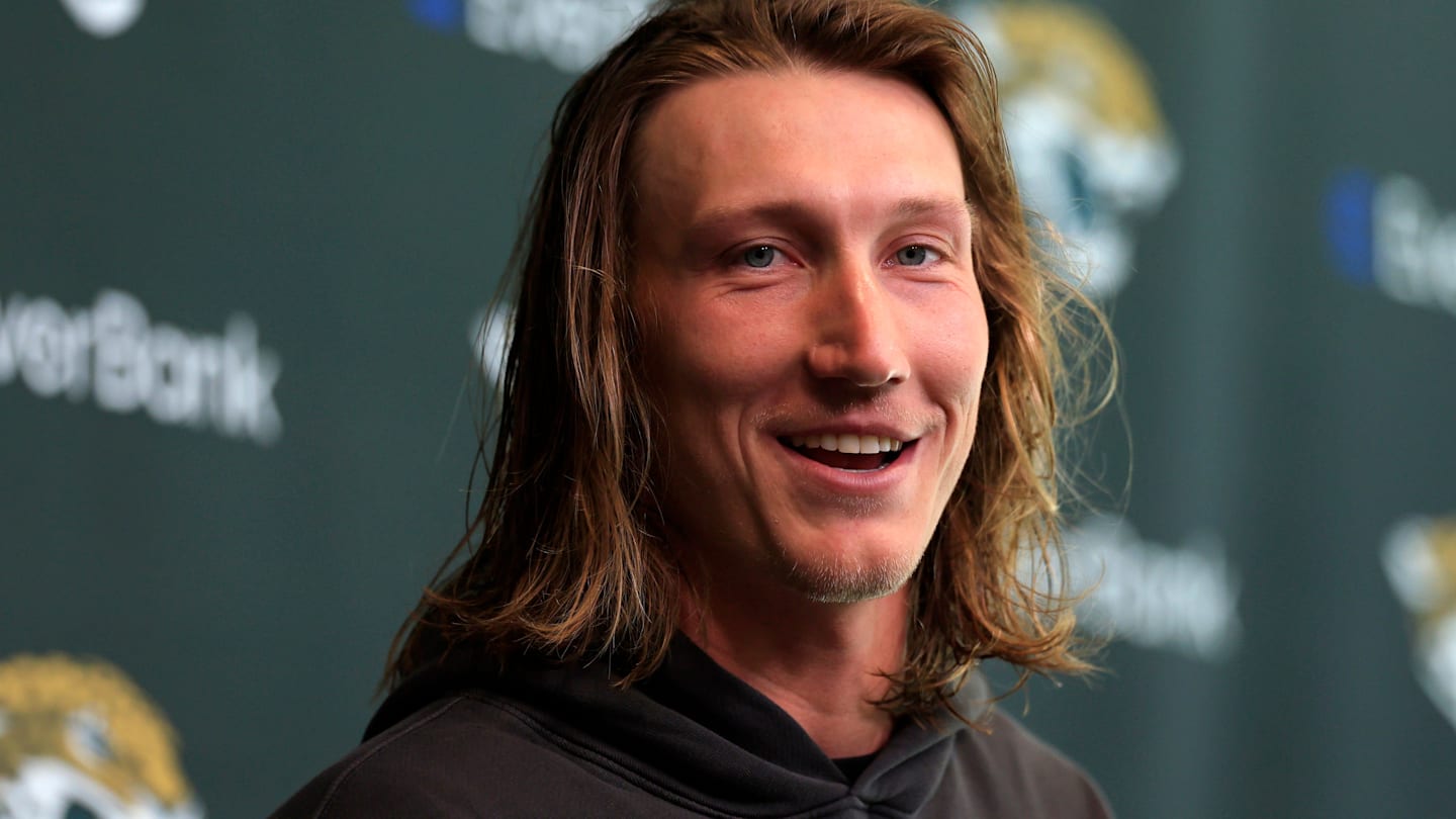 Jacksonville Jaguars quarterback Trevor Lawrence speaks during a press conference at the Miller Electric Center, Monday, April 20, 2026 in Jacksonville, Fla.