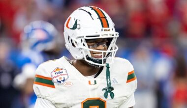 Jan 8, 2026; Glendale, AZ, USA; Miami Hurricanes wide receiver Keelan Marion (0) against the Mississippi Rebels during the 2026 Fiesta Bowl and semifinal game of the College Football Playoff at State Farm Stadium. Mandatory Credit: Mark J. Rebilas-Imagn Images