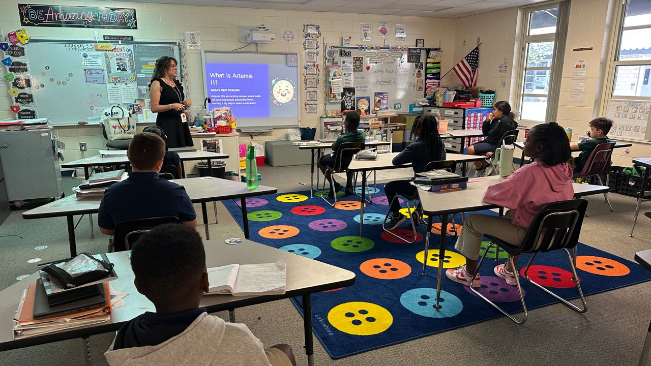Dayna Locke’s gifted class of third through fifth graders began their journey by studying the history of the Apollo 11 mission before pivoting to the future of lunar travel. (Specrum News/Fallon Silcox)
