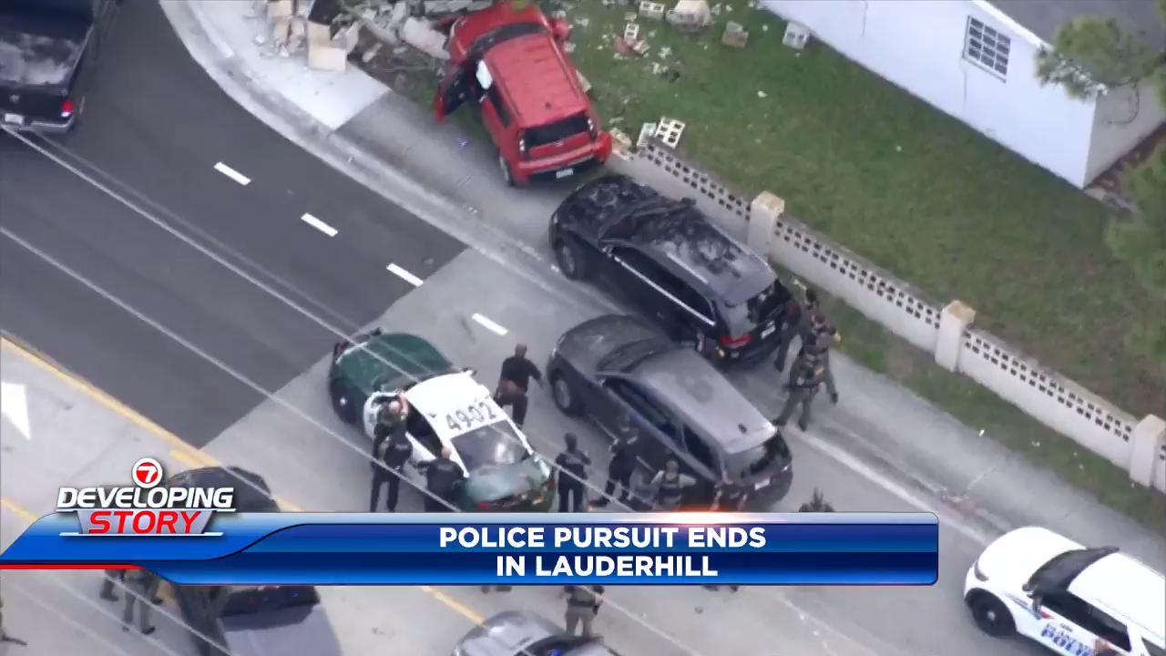 1 taken into custody after pursuit ends in crash near Lauderhill - WSVN 7News | Miami News, Weather, Sports
