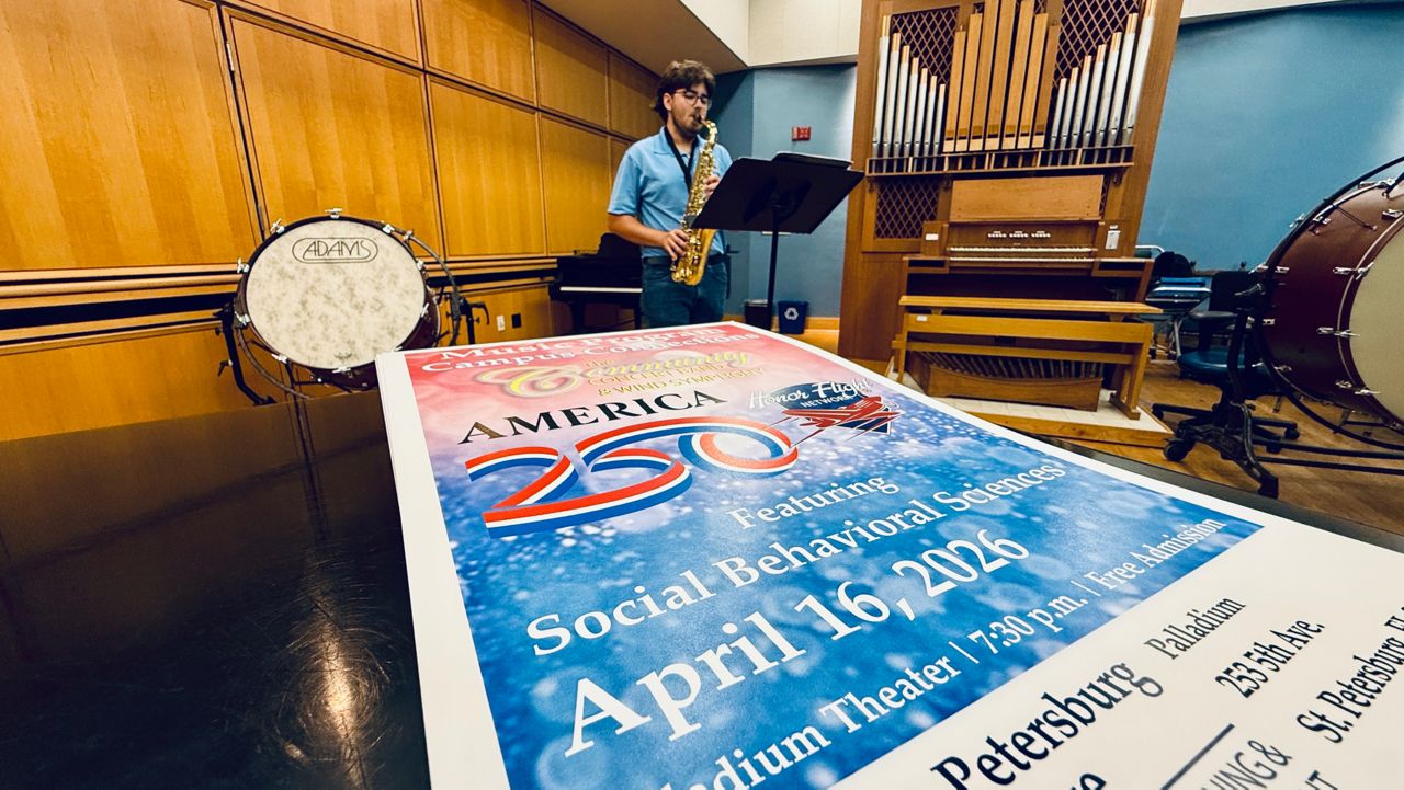 Tyler Vasallo practices at SPC's Gibbs campus ahead of Thursday's concert. (Spectrum News/Erin Murray)