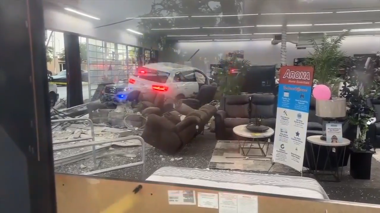 SUV crashes into furniture store after hitting car in North Miami; child hospitalized - WSVN 7News | Miami News, Weather, Sports