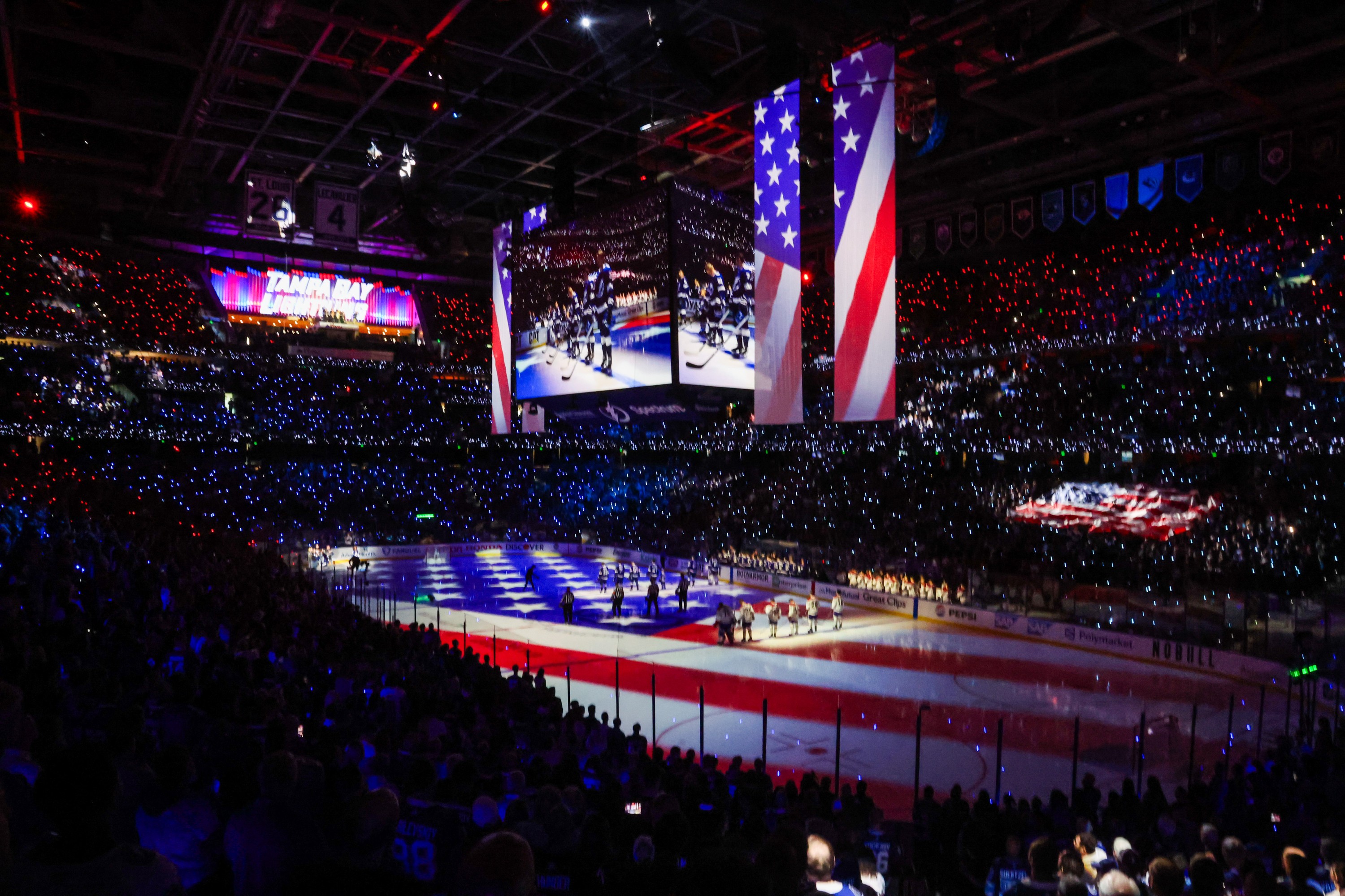 Tampa arena with American flag