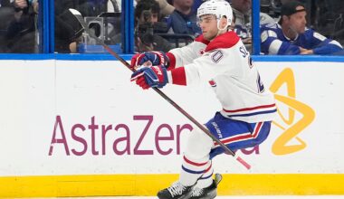 Canadiens winger Juraj Slafkovsky celebrates his overtime goal against the Tampa Bay Lightning in Game 1 of first-round playoff series Sunday in Tampa, Fla.