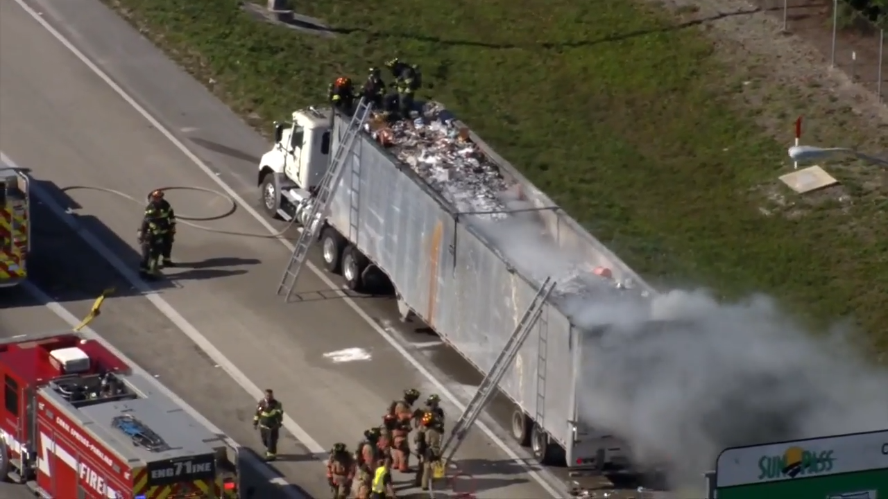 Crews put out truck fire on Sawgrass Expressway in Sunrise; southbound lanes back open - WSVN 7News | Miami News, Weather, Sports