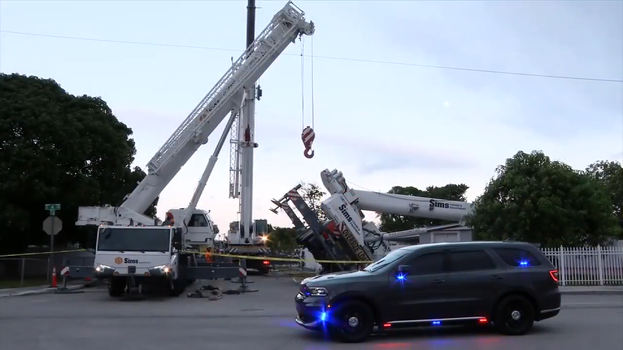 Clean up underway for fallen crane in Hialeah - WSVN 7News | Miami News, Weather, Sports