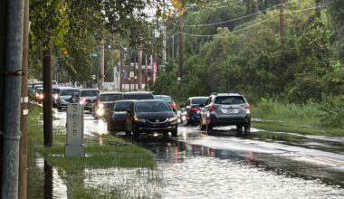 Severe storms leave Manhattan Avenue in South Tampa flooded on Sept. 5, 2024. (Spectrum Bay News 9/Tim Wronka)